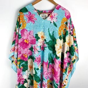 Vintage Sante Floral Mumu Poncho Long Tunic Dress
